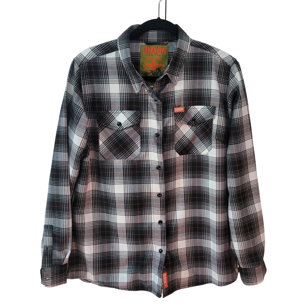 Dixxon Large Arthur Flannel Shirt Women‎ Black White Plaid D-Tech Snap Closure